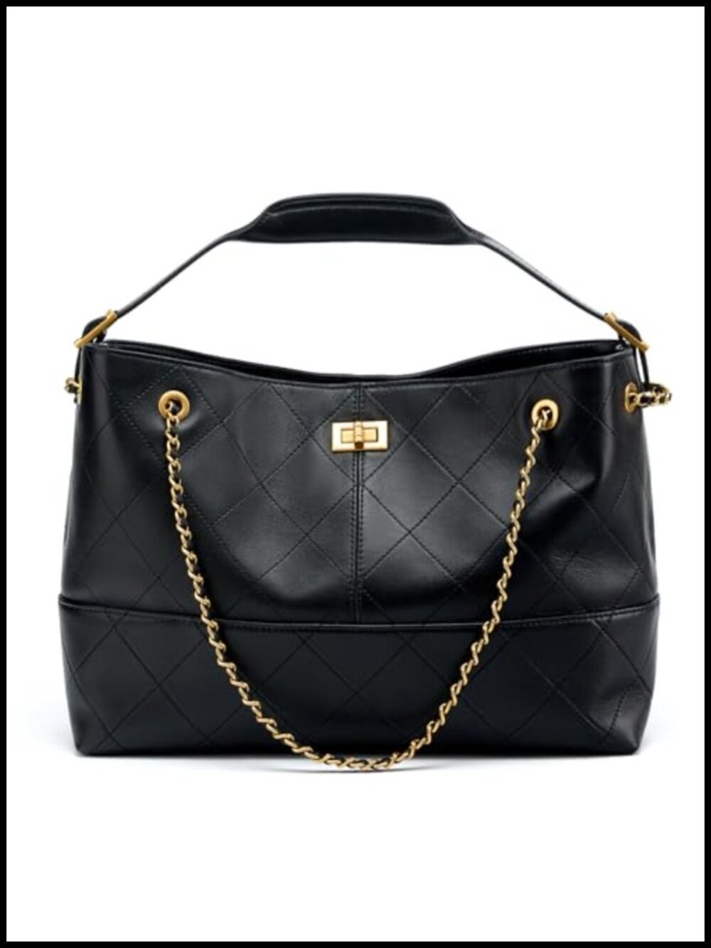 Genuine Leather Lambskin Suede Quilted Carryall Tote Shoulder Bag with Gold